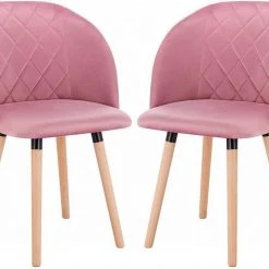 EUGAD Esszimmerstuhl, 2er-Set Esszimmerstuhl Küchenstuhl Samt Massivholz Rosa Cremeweiß