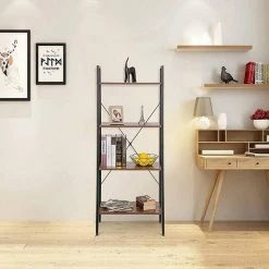 EUGAD Bücherregal, Standregal Bücherregal Metallregal Leiterregal Stufenregal Multifunktionale Regal Industrie Design MDF Metall Schwarz+schwarzer Marmor Golden+Weißer Marmor, Vintage -TischStuhl Verkäufe ec3062a8 690e 5538 a542 e1c6679edfae