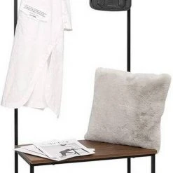 EUGAD Garderobenständer, (1 St), Kleiderständer, mit Haken, Schuhbank, Dunkelbraun