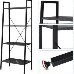 EUGAD Bücherregal, Standregal Bücherregal Metallregal Leiterregal Stufenregal Multifunktionale Regal Industrie Design MDF Metall Schwarz+schwarzer Marmor Golden+Weißer Marmor, Vintage -TischStuhl Verkäufe ecab8072 8291 5547 ad8d 910f0d286c1d