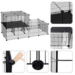 EUGAD Freigehege, Freigehege Kaninchen mit Stauraum Hasen Meerschweinchen Welpenauslauf Laufgitter mit Tür&Treppe DIY Schwarz 30 Platten (35x35cm/Platte) 105 x 70 x 70 cm -TischStuhl Verkäufe ed004578 1bc8 5370 9764 3b2872c6fd77