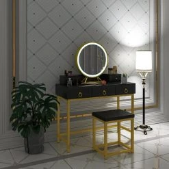 EUGAD Schminktisch (1-St), Schminktisch mit LED-Beleuchtung in 3 Farben, Kosmetiktisch mit Spiegel und Hocker, 5 Schubladen, 100x40x140cm, Modern Kosmetiktisch Weiß Schwarz, Wei&szlig; -TischStuhl Verkäufe f04ea12f 3428 4e71 8c86 2c39092d6023