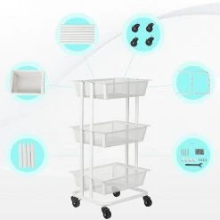 EUGAD Beistellwagen »0030CC«, Rollwagen Küchewagen 3 Gitterkörbe, Rolle mit Bremse 40x76x30 cm Weiß -TischStuhl Verkäufe f1e9815a 44f4 5c98 aafd 82ebd7ca3dd0