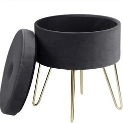 EUGAD Sitzhocker, Samthocker mit Stauraum, rund, mit stabilen goldenen Metallfüßen, Türkis Dunkelgrau, Dunkelgrün, Hellgrau, Rosa, Türkis -TischStuhl Verkäufe f2f518a0 adc7 5238 8442 d22055439af0