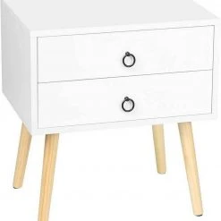 EUGAD Nachttisch, Beistelltisch mit 2 Schubladen Nachtkommode Nachtschrank Holzbeine MDF 46x35x50cm Weiß Grau, Wei&szlig; -TischStuhl Verkäufe f30f8f29 631a 51ac b200 4f3574a2902c