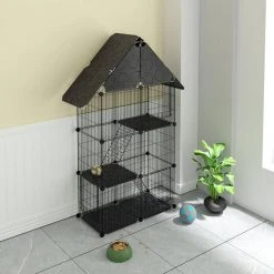 EUGAD Freigehege, Kleintierkäfig Katzenkäfig Schwarz 75x39x145cm -TischStuhl Verkäufe f53997ea 0c01 561c af16 81ba3965eb67