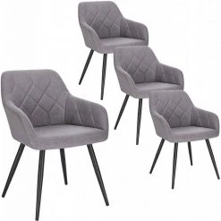 EUGAD Esszimmerstuhl (4 Stück), Wohnzimmerstuhl aus Leinen Polsterstuhl mit Armlehnen und Rückenlehne schwarze Gestell aus Metall Hellgrau Dunkelgrau