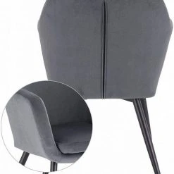 EUGAD Polsterstuhl (1 Stück), Küchenstuhl Samt Stuhl Sessel mit Armlehne, Metallbeine, für Esszimmer Wohnzimmer, Schwarz Dunkelgrau -TischStuhl Verkäufe f79d6c97 601e 577d 994e b2755d9bc3bc