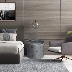 EUGAD Sitzhocker, Sitztruhe mit Stauraum, Sitz rund mit Deckel, Samt, ca.27L, Rosa Dunkelgrau, Hellgrau -TischStuhl Verkäufe fa44c383 2b70 5ec6 a856 b1b04c8f3045