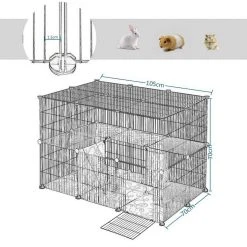 EUGAD Freigehege, Freigehege Kaninchen mit Stauraum Hasen Meerschweinchen Welpenauslauf Laufgitter mit Tür&Treppe DIY Schwarz 38 Platten (35x35cm/Platte) 105 x 70 x 70 cm -TischStuhl Verkäufe fb2e3b24 576f 57a5 b0a5 44494e93e599
