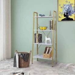 EUGAD Bücherregal, Standregal Bücherregal Metallregal Leiterregal Stufenregal Multifunktionale Regal Industrie Design MDF Metall Schwarz+schwarzer Marmor Golden+Weißer Marmor, Vintage -TischStuhl Verkäufe fcec248b 9279 5a4e 8693 2f8f5b13ad08