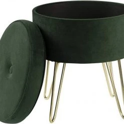 EUGAD Sitzhocker, Samthocker mit Stauraum, rund, mit stabilen goldenen Metallfüßen, Türkis Dunkelgrau, Dunkelgrün, Hellgrau, Rosa, Türkis -TischStuhl Verkäufe fe2a0dc1 dd71 5418 92cf 4d1069cd3bc0