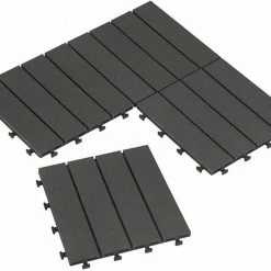 EUGAD WPC-Fliesen, 22 Stück WPC Terrassenfliesen in T-Form 30x30cm Dunkelgrau Anthrazit, Braun, Hellgrau